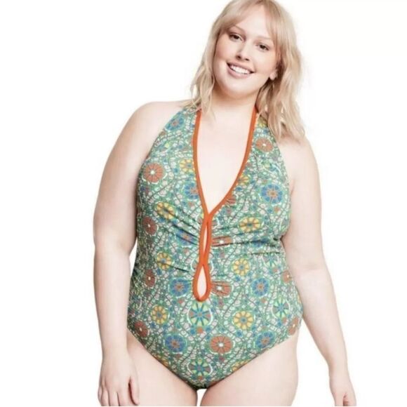 Rhode Zinnia Floral Print Halter High Leg Cheeky One Piece Swimsuit NEW - Picture 8 of 8